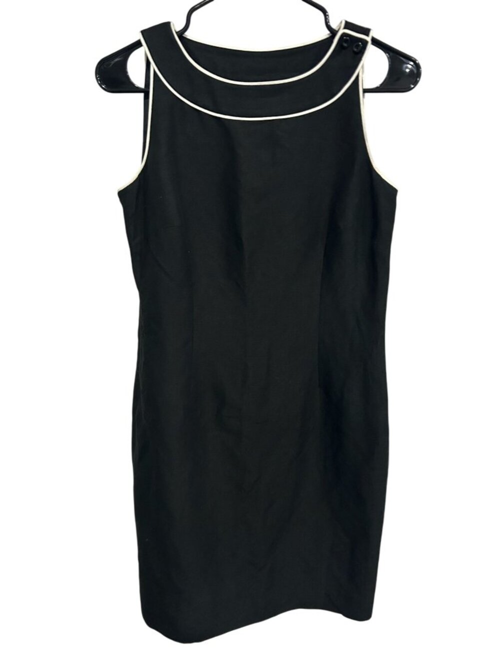 Ann Taylor Loft Petites 6P Black Sleeveless Sheath Dress White Trim Clean Girl